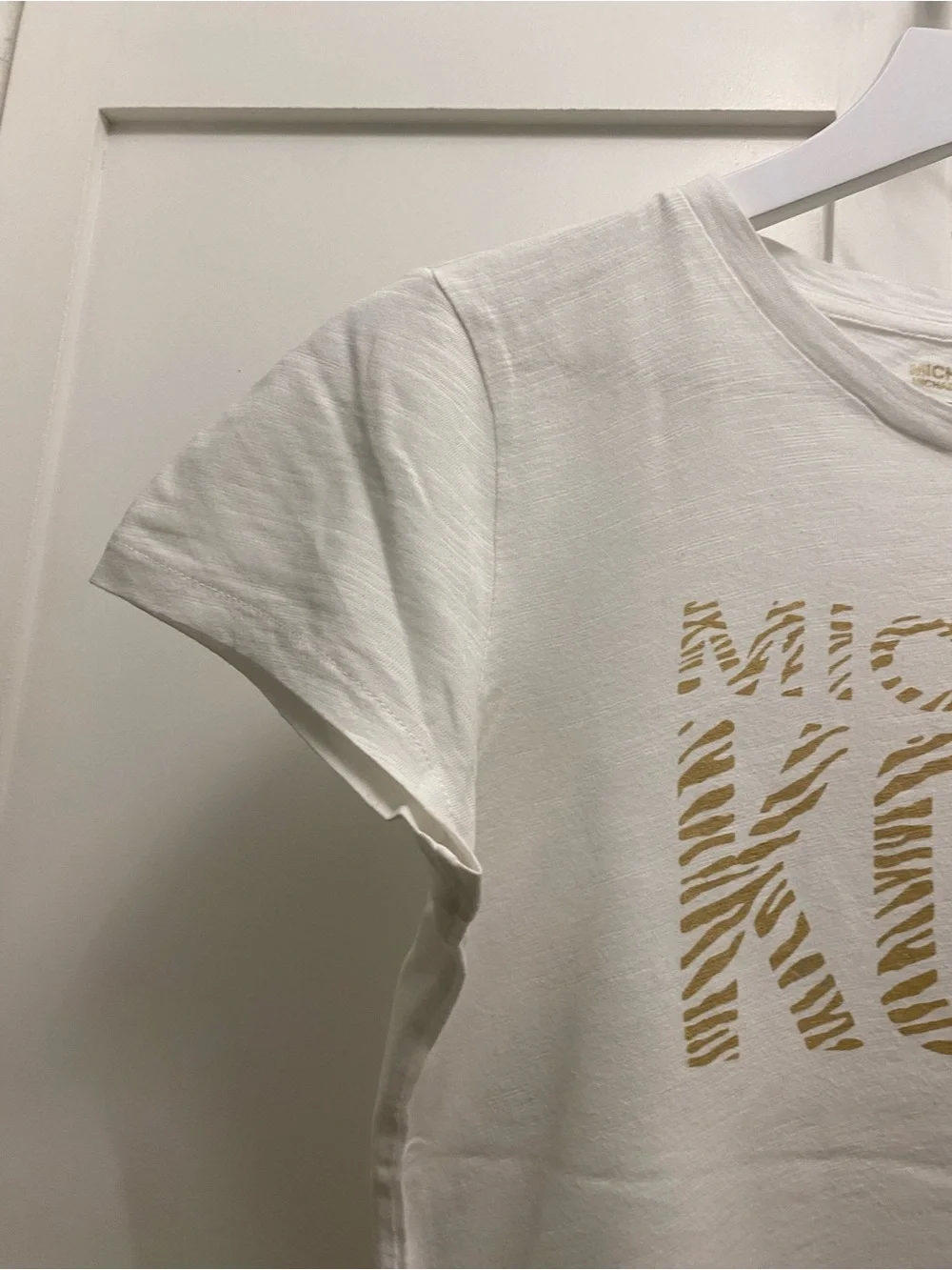 Michael Kors White Tee with Gold Zebra Logo